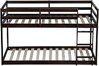 Vista 8 de Harper & Bright Designs Literas bajas, tamaño individual sobre individual, marco de litera de madera con escalera de barandilla de seguridad