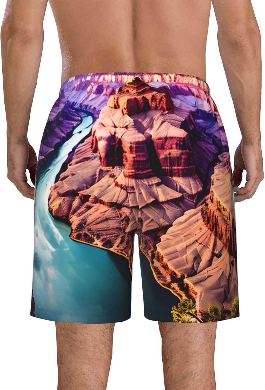 Beauty Grand Canyon Print Men's Quick-Drying Shorts Casual Beach Pants Stretch Waist Shorts and Pockets