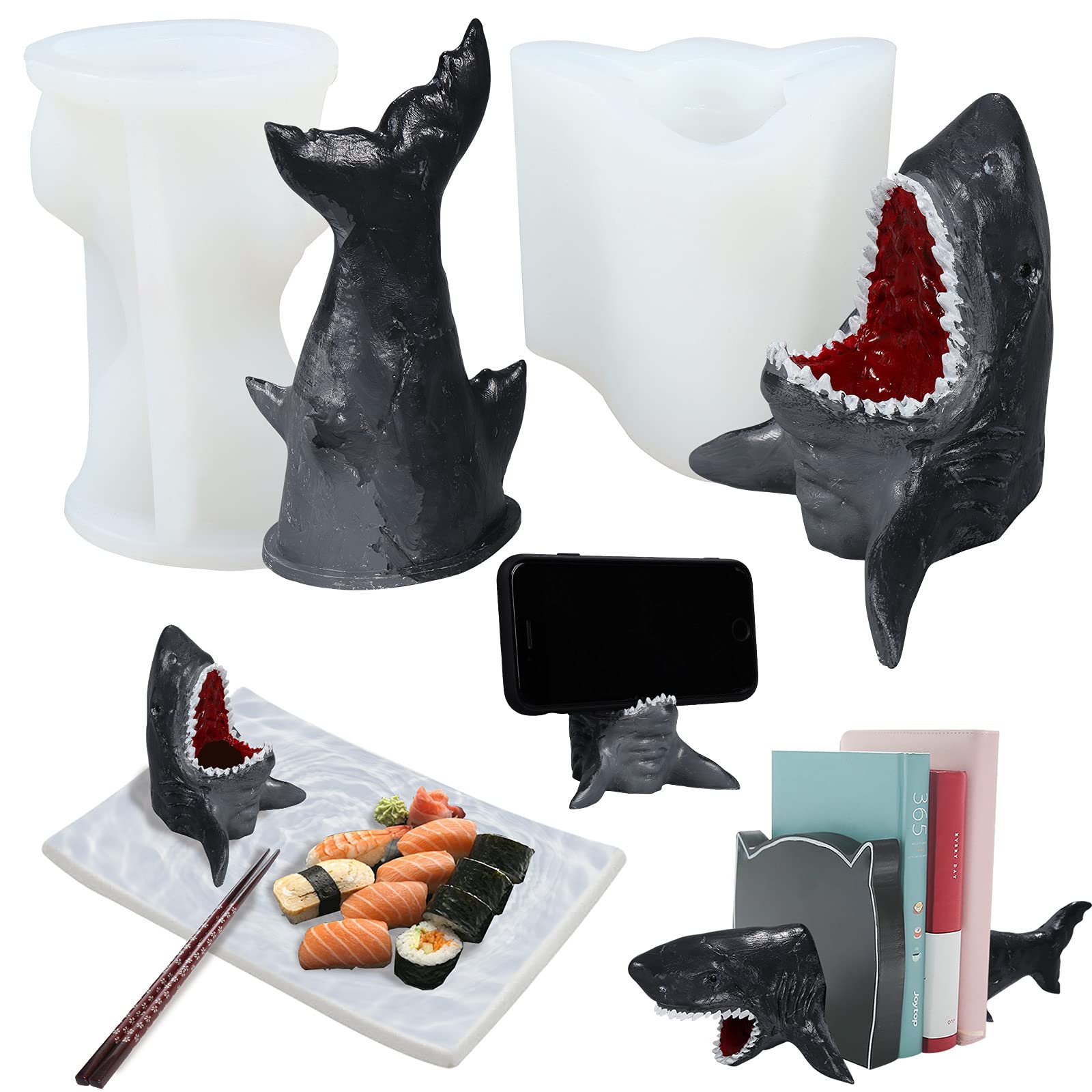 FUNSHOWCASE Shark Resin Molds Epoxy Silicone Aquatic Animal Underwater Creature for Bath Bomb, Tray, Mobile Phone Holder, Key Holder