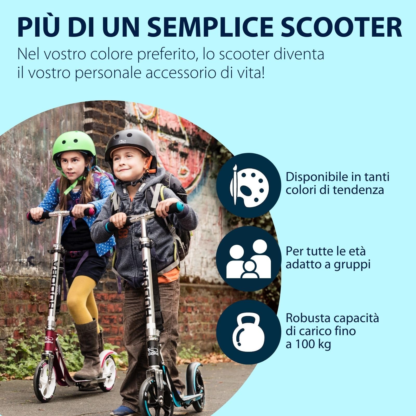 HUDORA BigWheel Scooter 205 I Robusto monopattino in alluminio I Monopattino da città regolabile in altezza e pieghevole I Monopattino per bambini e adulti fino a 100 kg