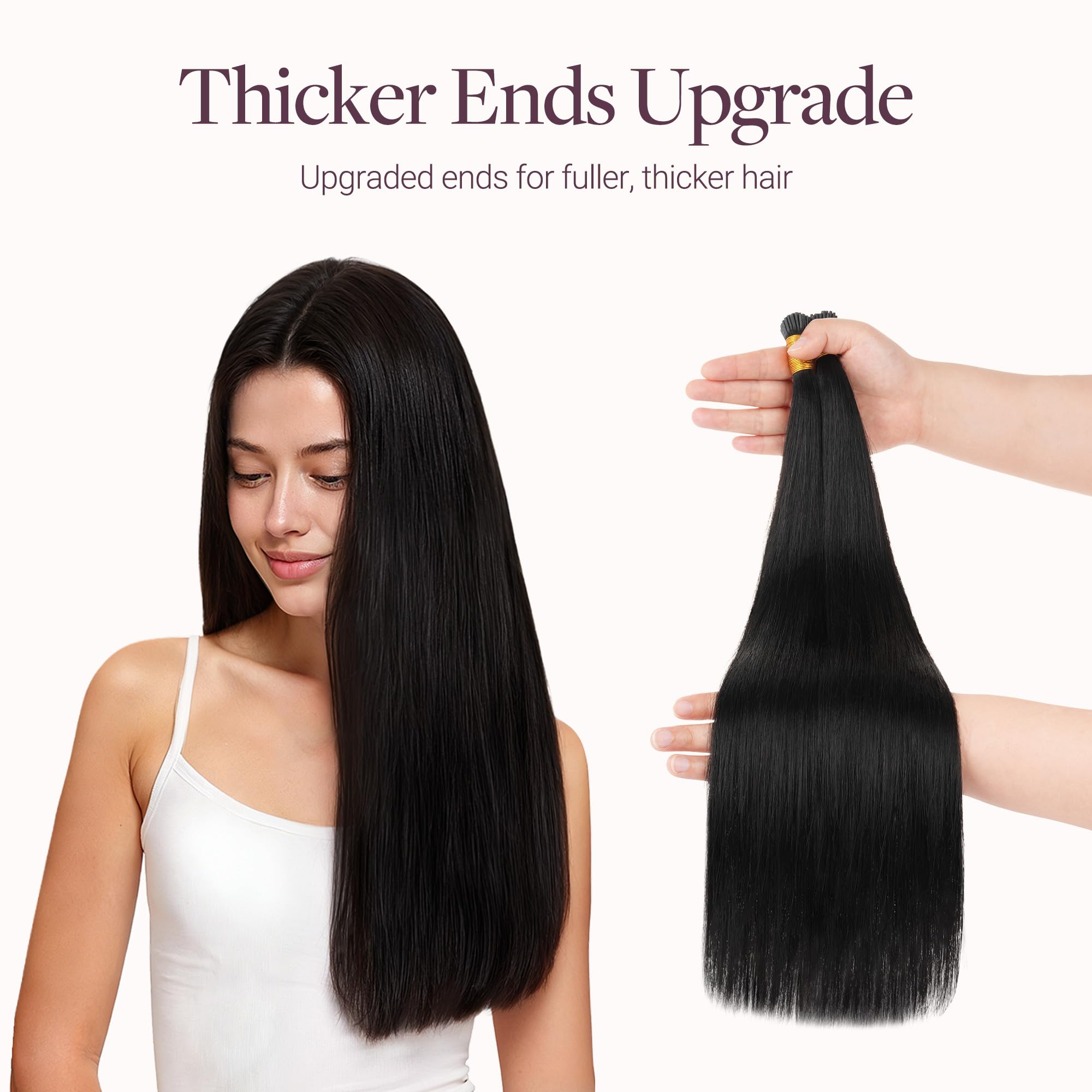 GOO GOO I Tip Hair Extensions Real Human Hair, 18inch 50g 50S, Cold Fusion I Tip Hair Extensions, Invisible Remy Hair Extensions, 1B Natural black — view 8