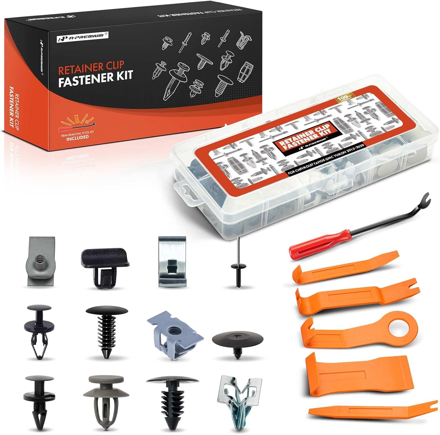 A-Premium 109 PCS 12 Sizes Car Retainer Clips Kit Compatible with Chevrolet Tahoe GMC Yukon 2015-2020 Bumper Fender Cowl Hood Auto Push Pin Plastic Rivet Fastener Replacement Set, w/Removal Tool