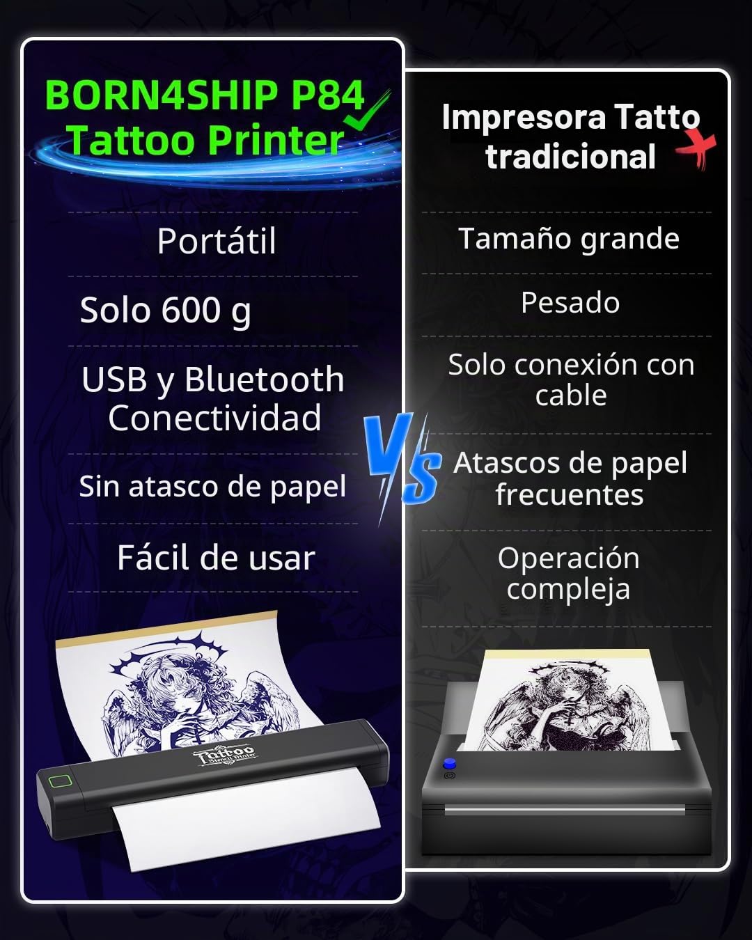 Impresora térmica, Termocopiadora Tattoo Bluetooth para Tatuajes DIY, con 10pcs Termocopiadora Tatuaje Papel, Tatuajes Compatible con Teléfono Tablet PC para Artistas y Principiantes