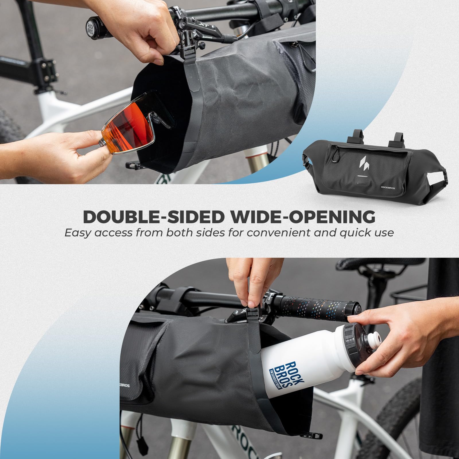 ROCKBROS 100% wasserdichte Lenkertasche Fahrrad 8L Bikepacking | Fahrradtasche mit Rollverschluss und Fronttasche, ideal für Gravelbike, MTB, Faltrad und E-Bike
