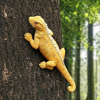 Outdoor Lizard Tree Huggers Decor Tree Faces Decorations Outside, Lifelike Yellow Lizard Hanging Decor for Garden Decoration Yard Art Ornament, 8.2"(L) x2.9(W) x1.9(H)