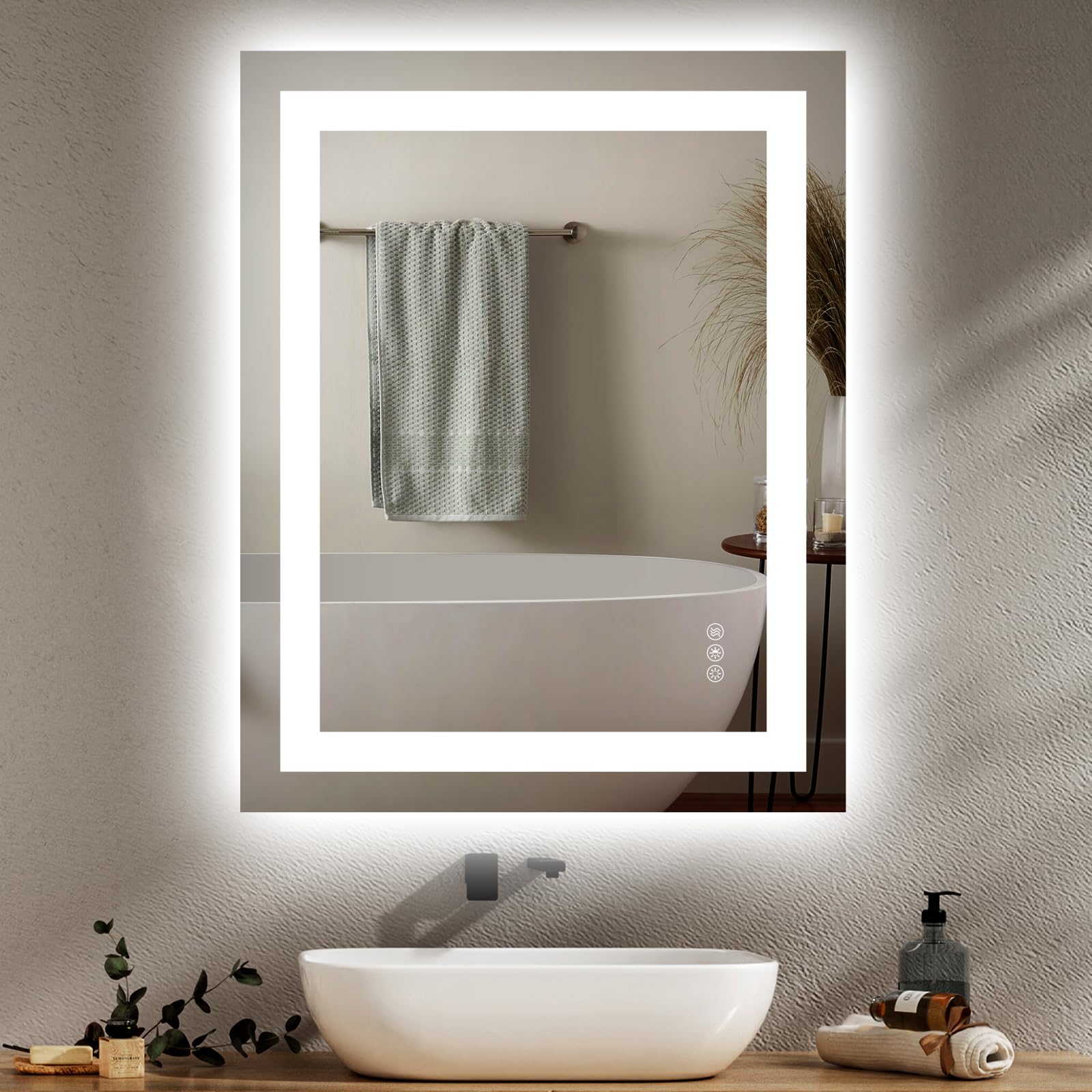 24X30 LED Bathroom Mirror with Lights, Anti-Fog, Dimmable, Backlit + Front Lit, Smart Bathroom Vanity Mirror, Memory Function, Shatterproof, Tempered Glass (Horizontal/Vertical)