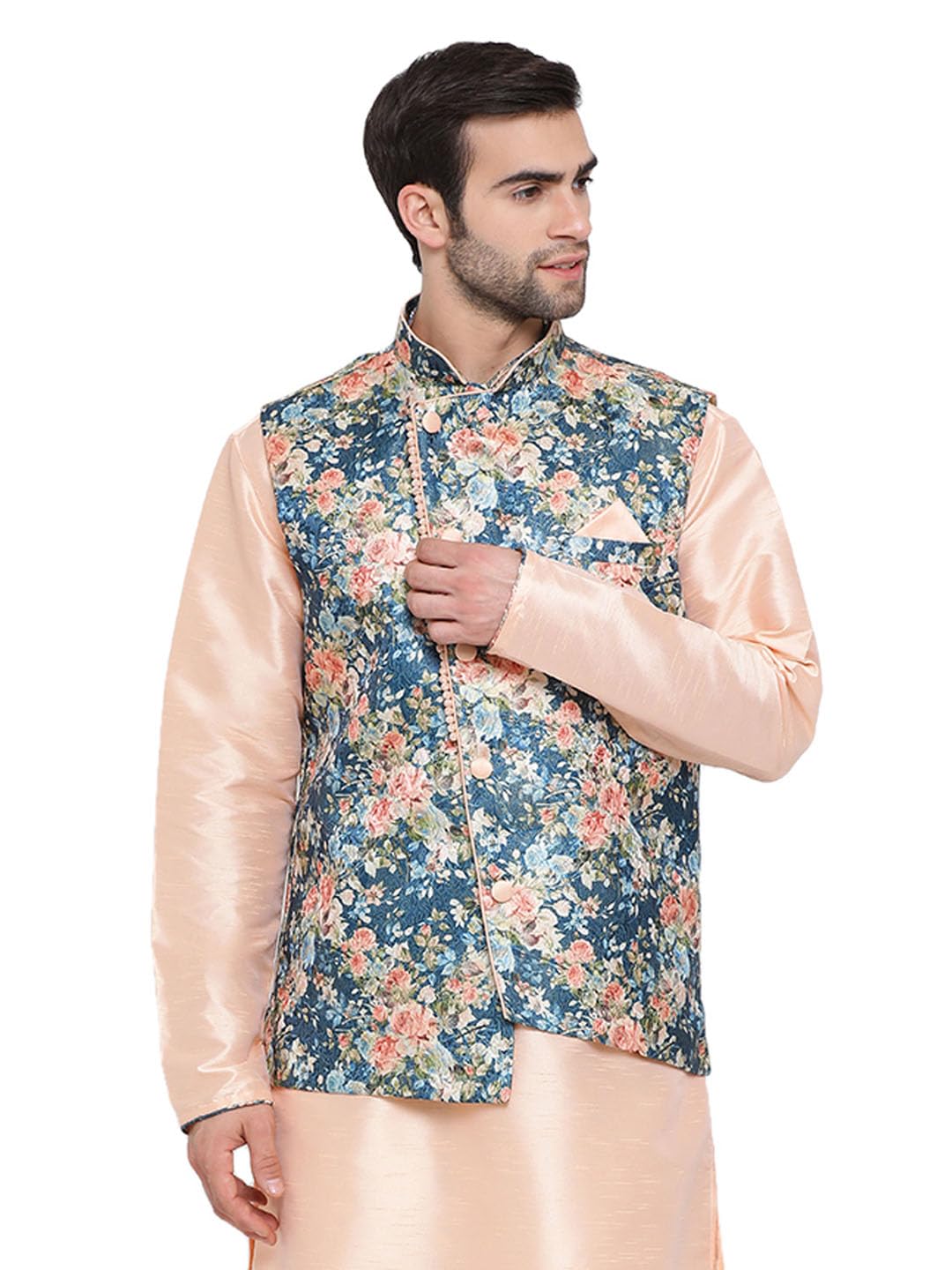 Men's Peach Cotton Silk Jacket_VASMJ056PH_40-image-18