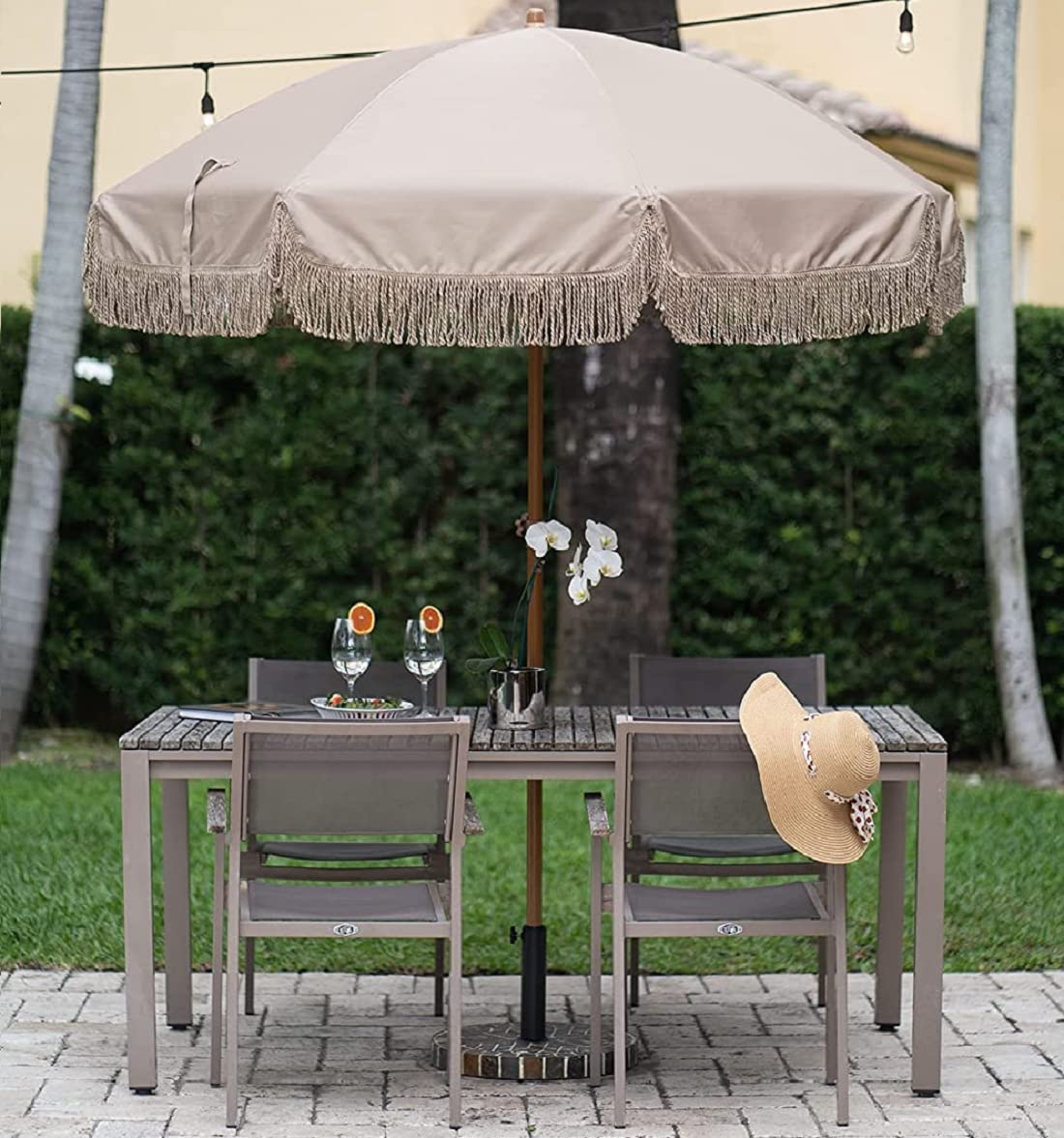 Buy AMMSUN 7ft Patio Umbrella with Fringe Outdoor Tassel Umbrella UPF50