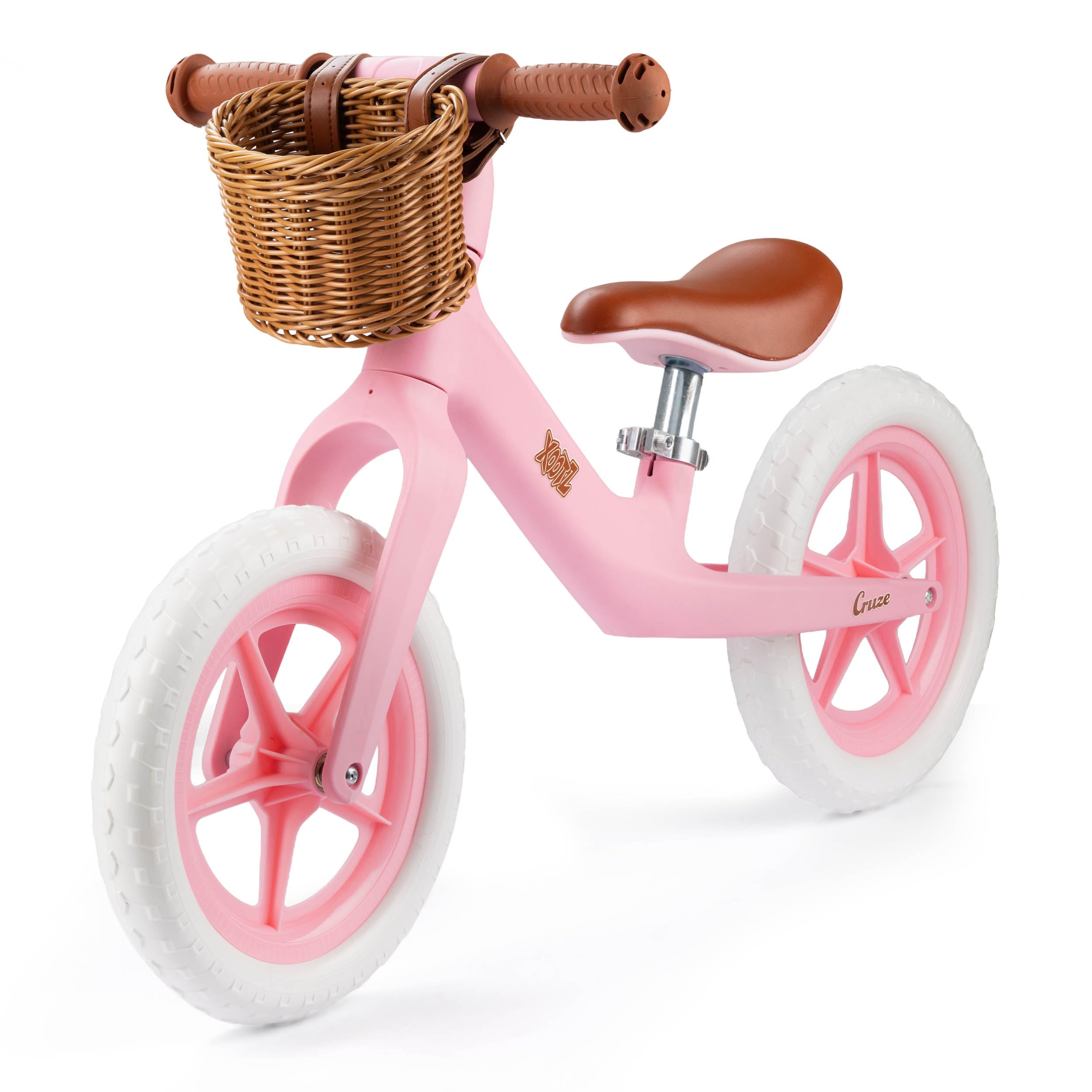 Xootz Cruze Balance Bike Pink with Basket for Age 2+ 12 Inch