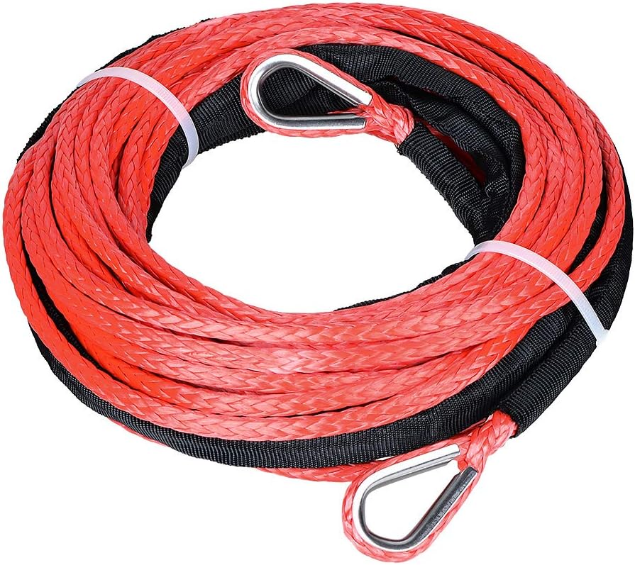 Combo 2pcs 50ft Synthetic Winch Extension with Stainless Steel Thimbles for 3/16" 1/4" Rope Line Cable Recovery Towing