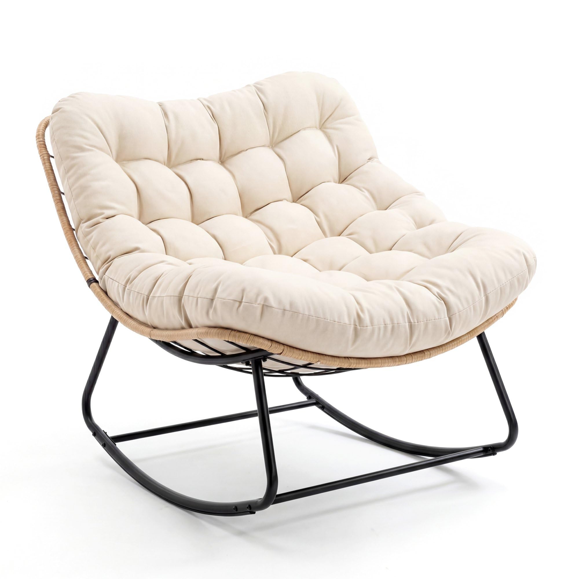 GarveeLife Outdoor Oversized Rocking Chair – Rattan Rocking Chair, All-Weather Rattan, UV-Proof, 204kg Capacity, Tool-Free Assembly, Patio Lounge Chair for Balcony, Garden, Yard, Porch & Living Room