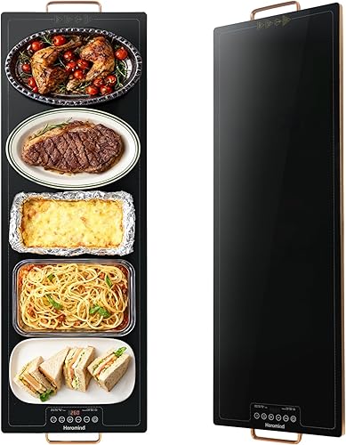 Bandeja de Calentamiento Eléctrica, Bandejas de Calentamiento de Alimentos Extra Grandes con Ajustes de Temperatura y Temporizador, Calentador de