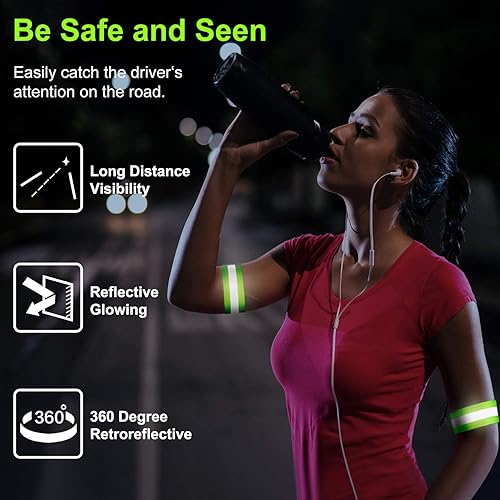 Miniatura 6 de Skylety 4 bandas reflectantes de alta visibilidad, bandas reflectoras de neón, bandas de cinta reflectante, equipo de correr para mujeres y hombres,