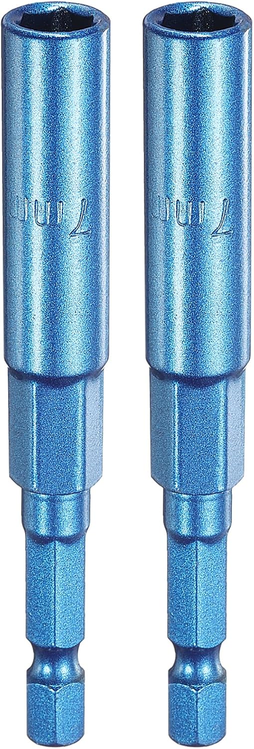 HARFINGTON 2pcs Nut Driver 7mm Hex Drive Socket CR-V Steel Power Screw Drill Bits Socket Wrench Tools with 1/4" Quick Change Hex Shank for Power Drills Impact Drivers, Blue