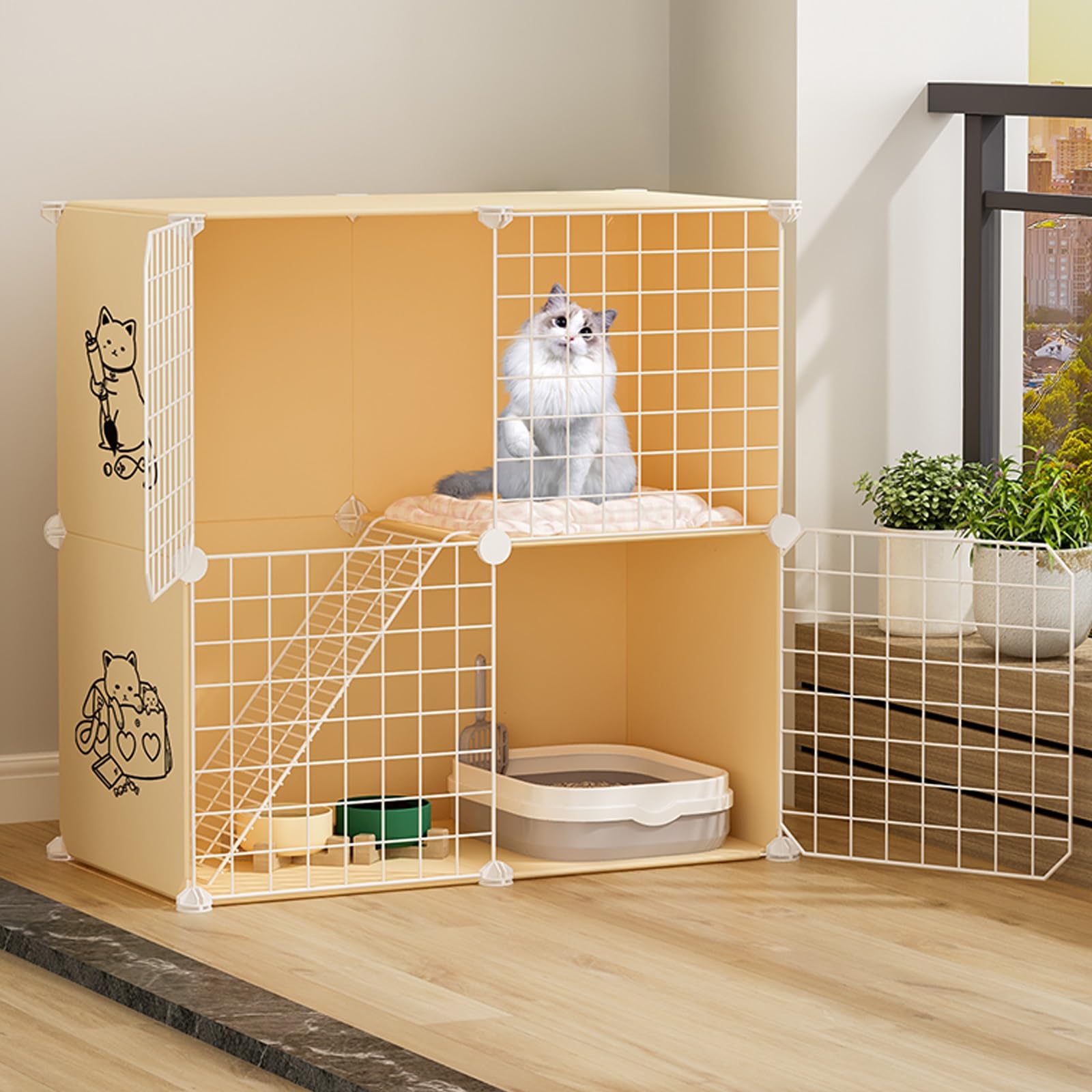 Villa pour 1 à 3 chats : grand enclos intérieur avec espace d'exercice