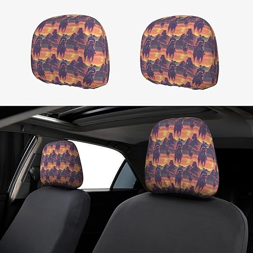 Headrest Covers for Cars 2 Pack - Cyber Retro Western Cowboy Print Car Headrest Cover, Universal Car Decor & Interior Accessories for Women Men,