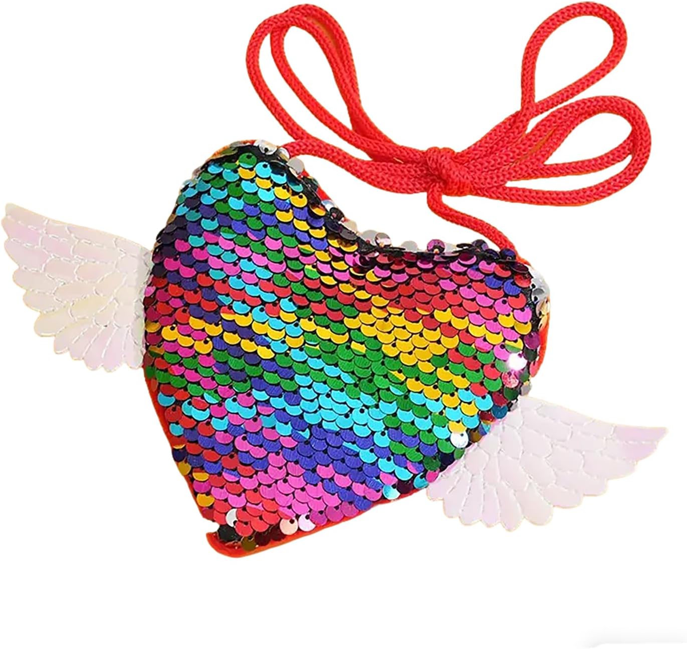 Magical Mermaid Heart Sequin Crossbody Purse for Girls Mini Glitter Shoulder Bag with Angel Wings Party Wallet Pouch