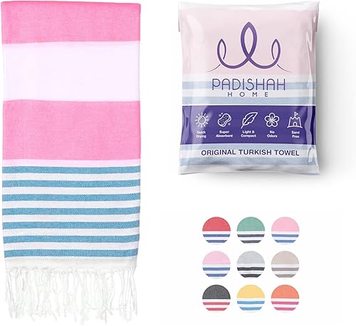 PADISHAHHOME Toalla de playa turca de gran tamaño, 38 x 71 pulgadas, 100% algodón turco, sin arena, de secado rápido, extra grande, a rayas, de