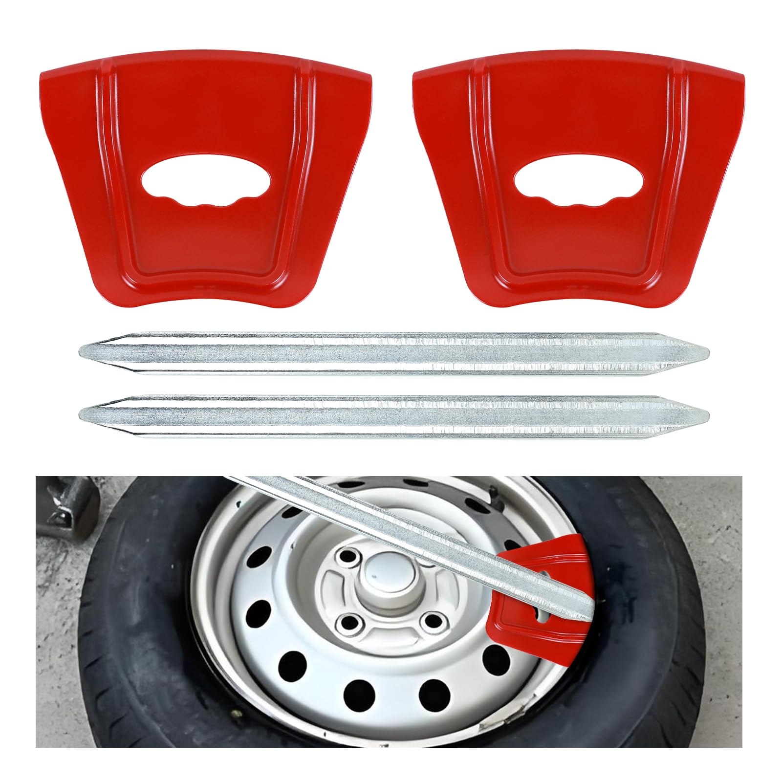 wuyaoyao 4PCS Motorcycle Tire Changing Tools Set, Includes 2PCS Rim Protectors & 2PCS 12-Inch Tire Iron Spoons Changing Lever Bar, Heavy Duty Tires Change Tools for Motorcycle Scooter (Red, 4 PCS)