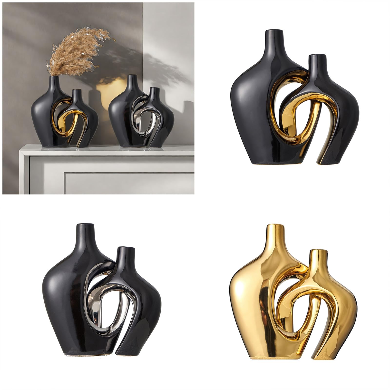 Keramik-Blumenvasen, Set mit 2 dekorativen Vasen für Tischdekoration, Hochzeit, Esszimmer, Wohnzimmer, Haus, Dekoration, ästhetische Vase