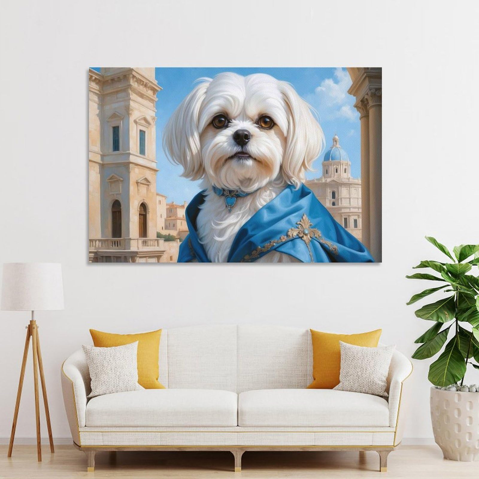 Junmoney Regal Maltese Dog Portrait Decorative Canvas Print 20x30inch(50x75cm), for Home, Office, Studio Or Guest Room, Versatile Wall Decor for Many Rooms