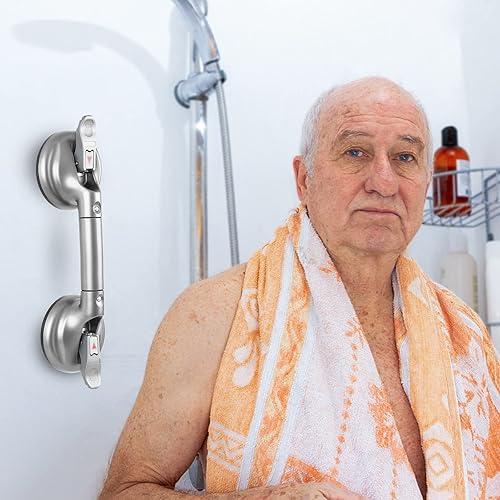Miniatura 8 de Barra de agarre de ducha con succión resistente, seguridad para inodoro, baño, bañera, asas de ducha, potencia de ventosa de hasta 250 libras,