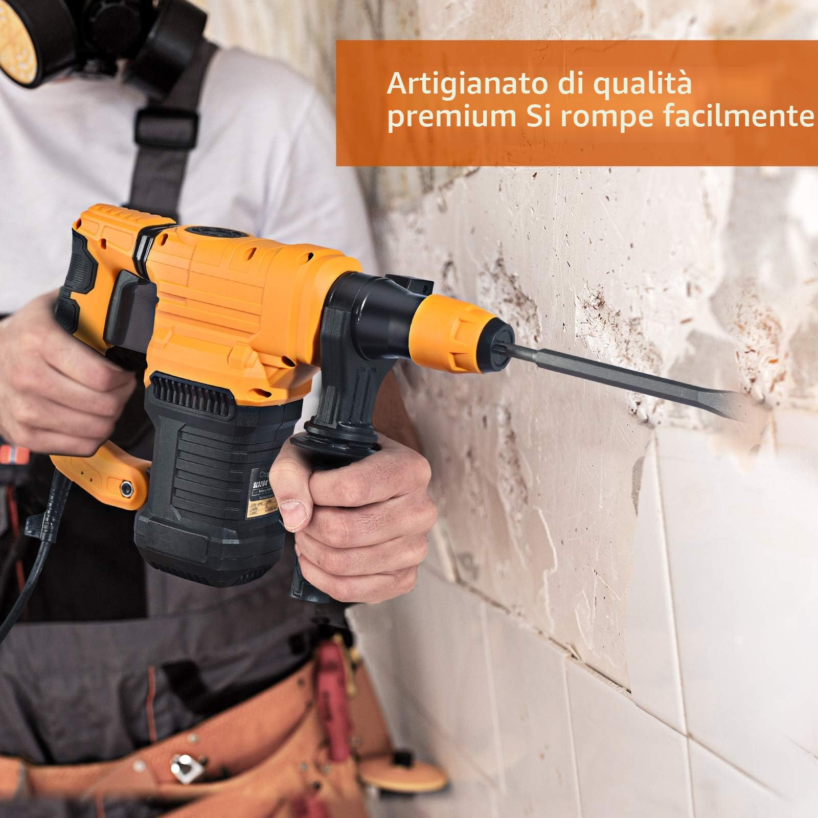Trapano a percussione SDS-Plus 1500W 1-1 / 4 pollici, frizione di sicurezza 4 funzioni con controllo delle vibrazioni incluso grasso, scalpelli e punte da trapano con custodia