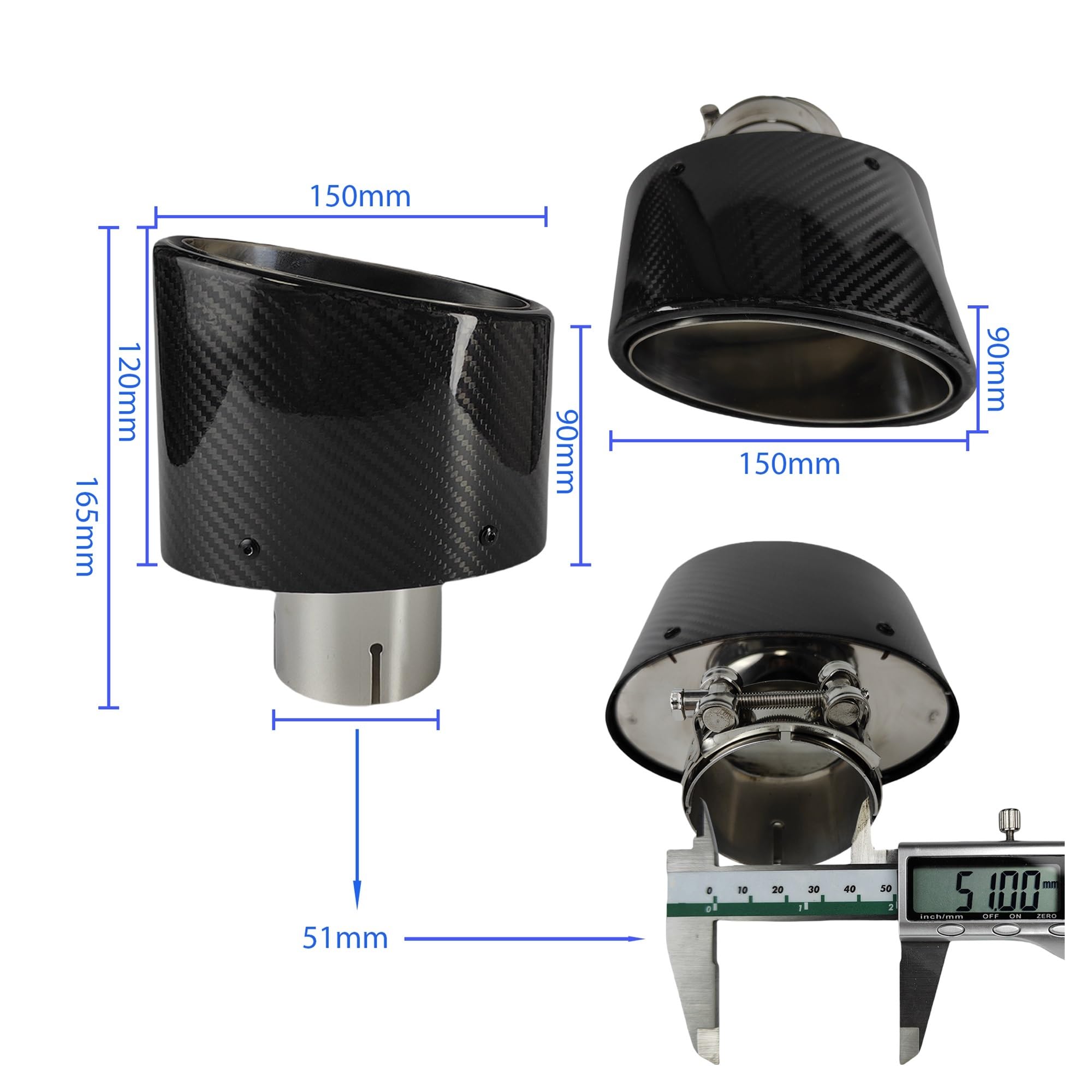Tubo Scarico Auto 1 Pezzo Universale Auto Lucida Puntale Ugello Tubo Scarico Decorazione Acciaio Inossidabile Ovale 150 Mm Inclinabile Sinistra Destra