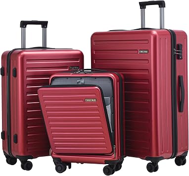 3Pcs 20/24/28 Luggage Set, HardShell Lightweight, Only 20" with Front Pocket, 21.65*15.35*7.87" Fits Overhead Cabin, 24" 26*17.7*10.2" and 28" 19.68*11.81*29.92" Checked Luggage, Red