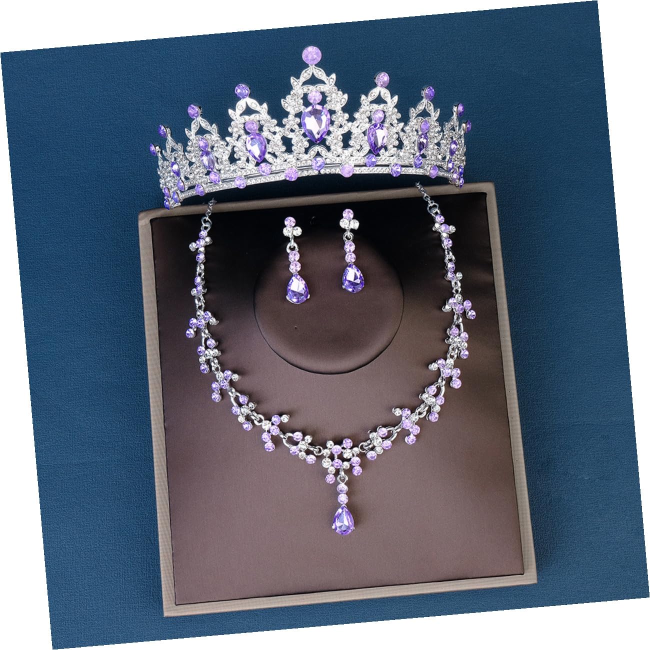 VALICLUD Conjunto de Joyas de Novia Collar Dijes para Mujer Pendientes Colgantes de Gemas de Imitación Tiara de Joyas para Boda