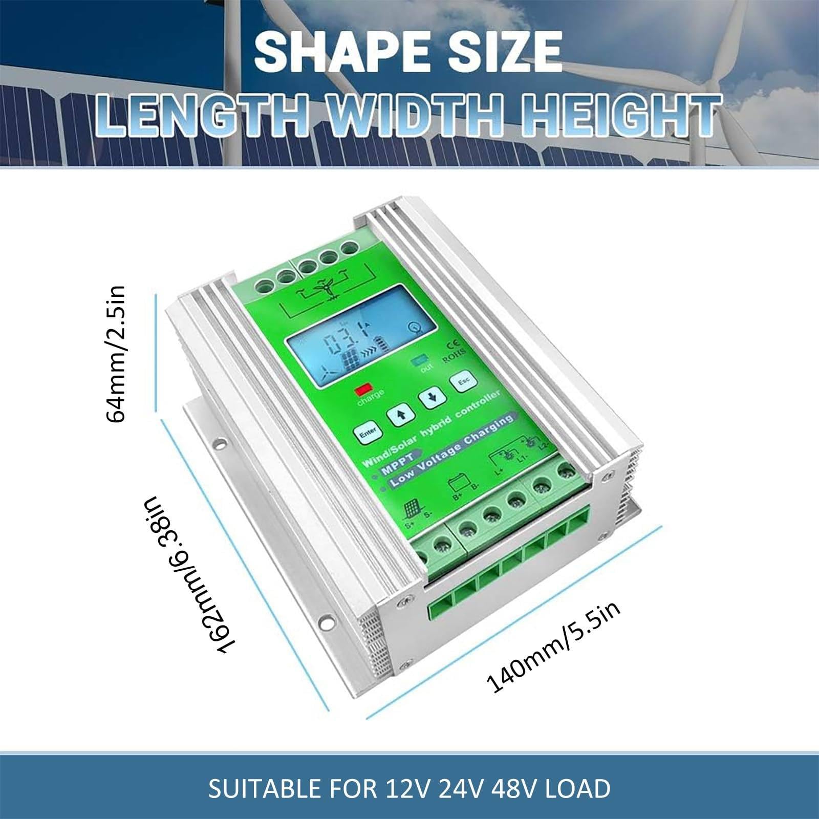 Regolatore ibrido solare eolico, regolatore di carica MPPT Boost per inverter al litio e acido, compatibile con sistemi solari e eolici