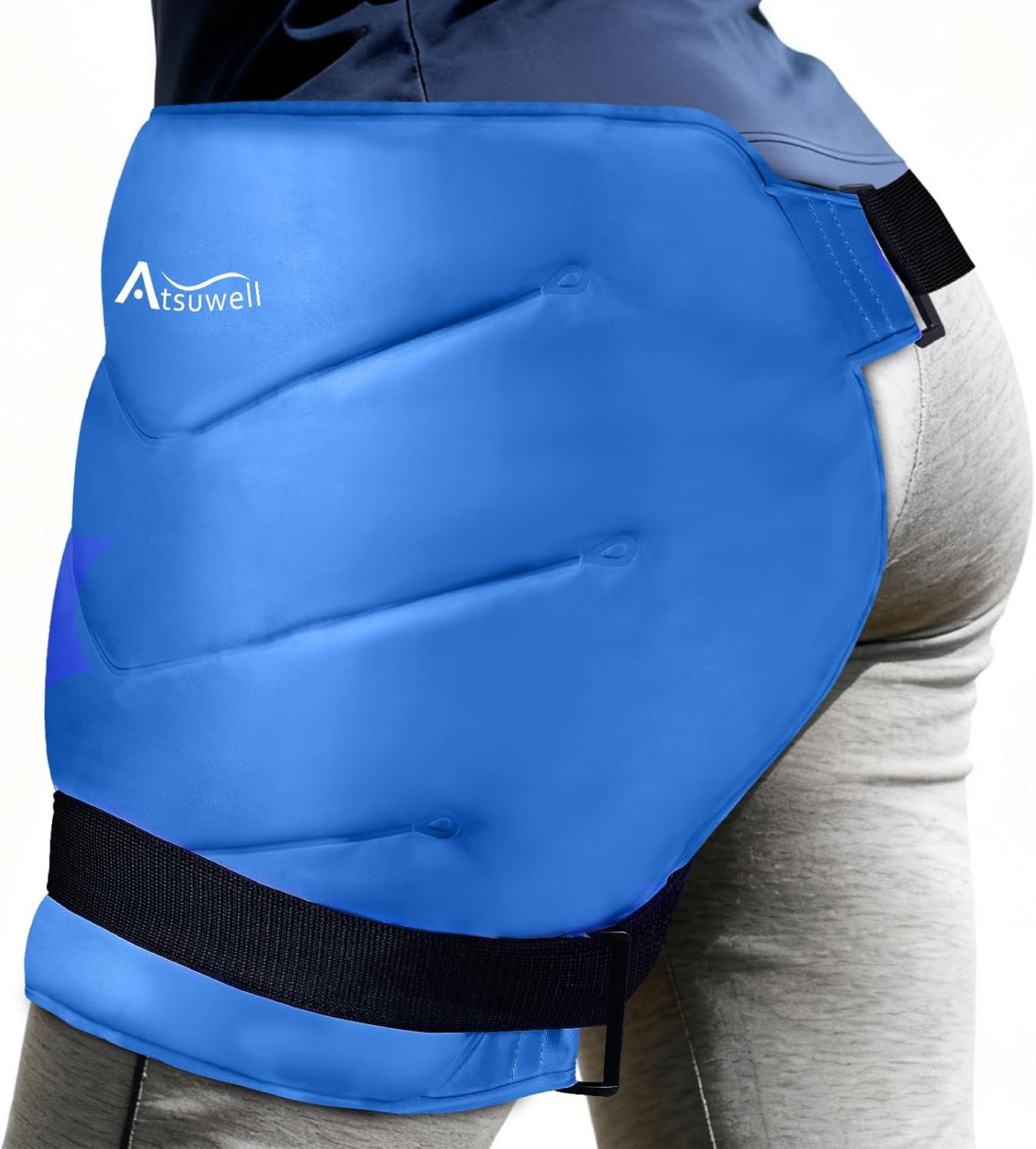 Atsuwell XL Hip Ice Pack Wrap, Gel Cold Pack for Hip Care, Reusable Ice Pack for Hip Replacement, Soft Plush Lined Cold Compress for Hip, Knee, Back, Blue