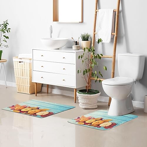 Miniatura 7 de Bathroom Rugs Sets 2 Piece 24x16+24x20 Inch,Soft U-Shaped Contour Toilet Rug Pumpkin Maple Leaf Non-Slip Absorbent Bath Floor Mat Carpet Set Water