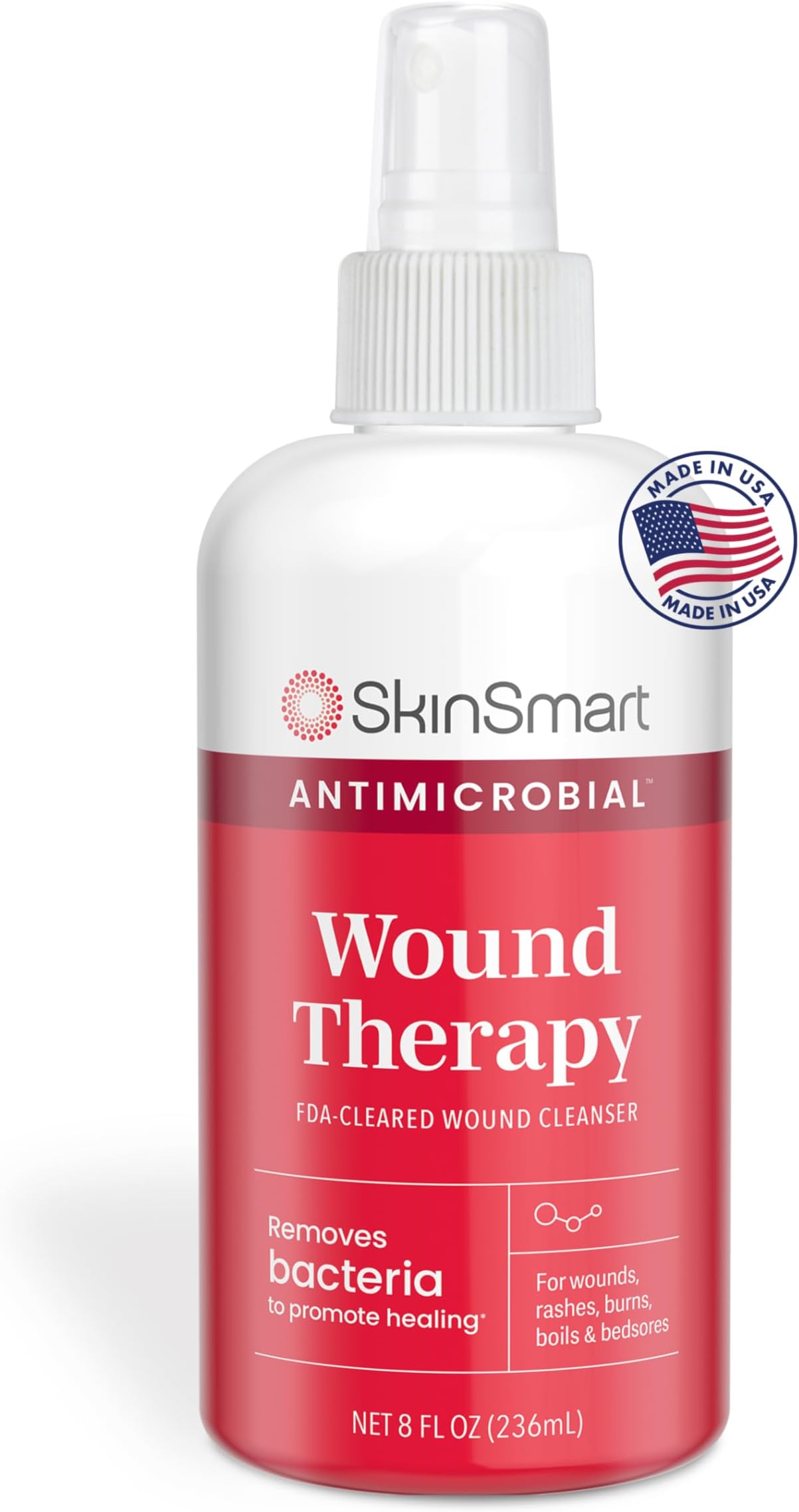 SkinSmart Antimicrobial Wound Therapy, Hypochlorous Acid Safely Removes Bacteria so Wounds Can Heal, 8 Ounce Clear Spray
