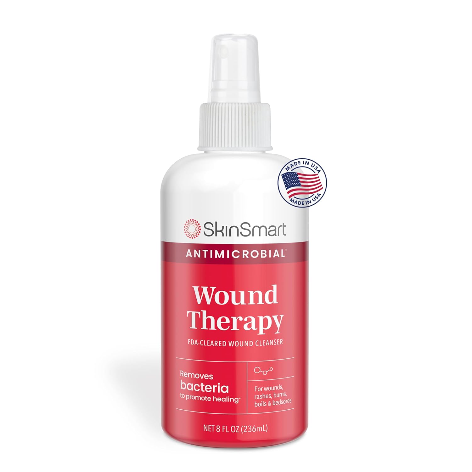SkinSmart Antimicrobial Wound Therapy, Hypochlorous Acid Safely Removes Bacteria so Wounds Can Heal, 8 Ounce Clear Spray