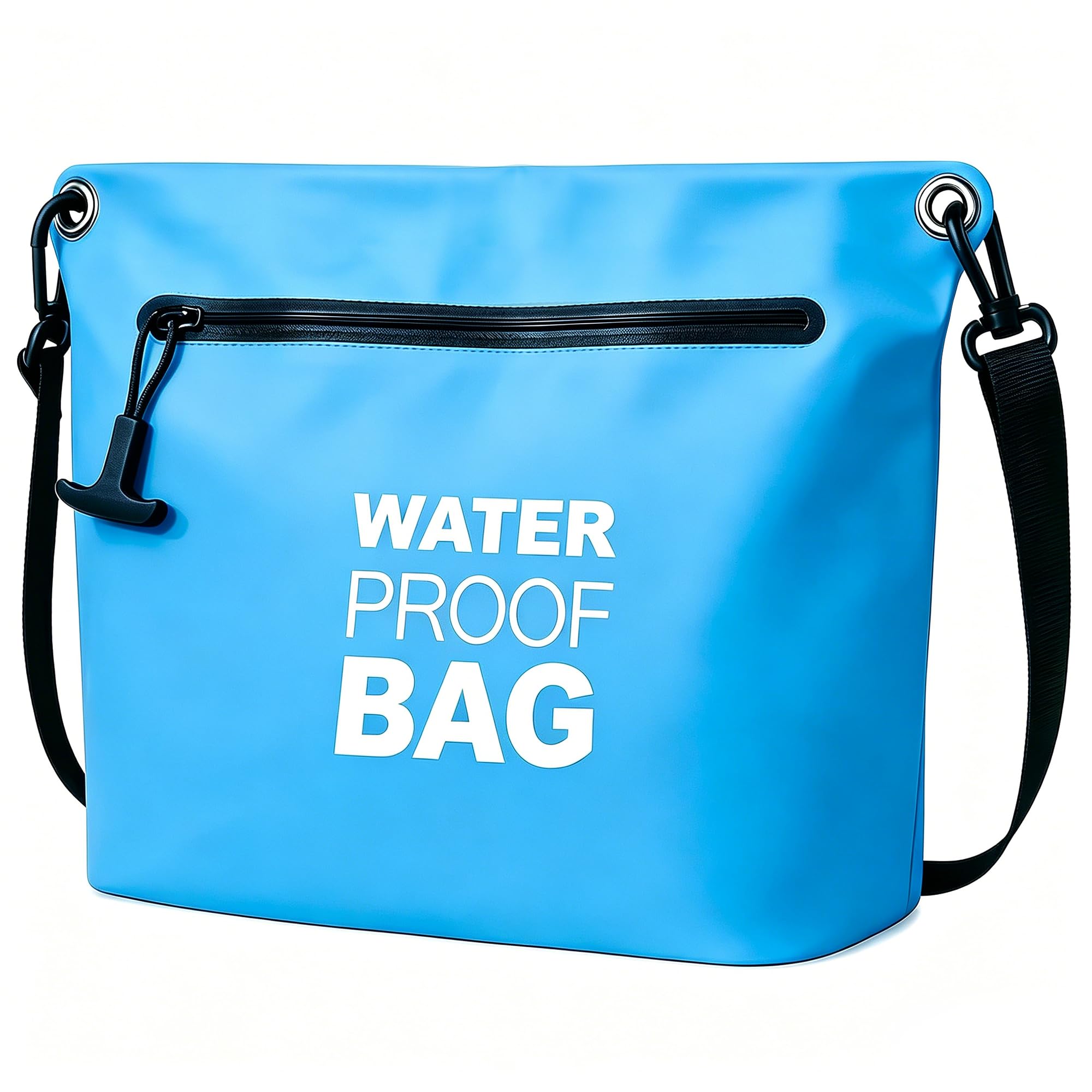 BLUEVER Borsa Impermeabile a Tracolla con Cerniera Ermetica, Borsa Dry Bag Leggera con Tracolla Regolabile per Spiaggia, Nuoto, Viaggi e Uso Quotidiano (azzurro chiaro)