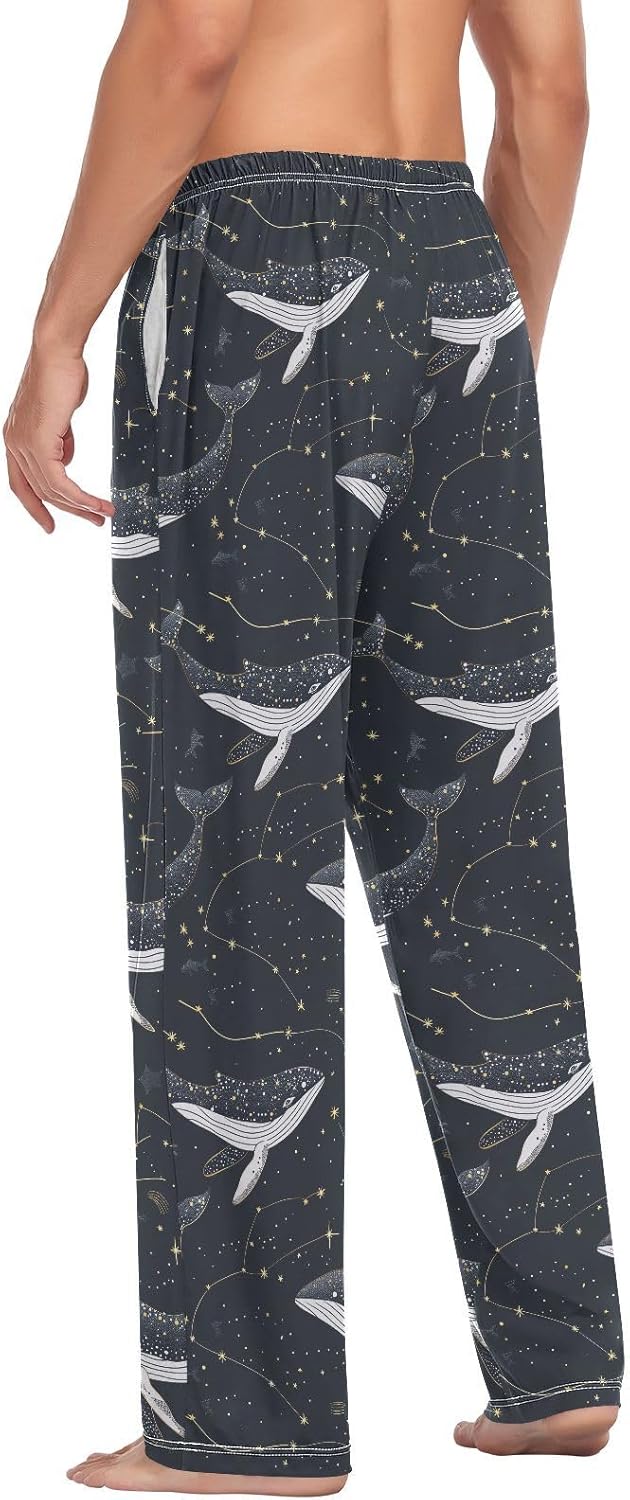 ALAZA Whale Constellation Starry Men's Sleepwear Mens Pajama Pants Bottoms with Pockets, S