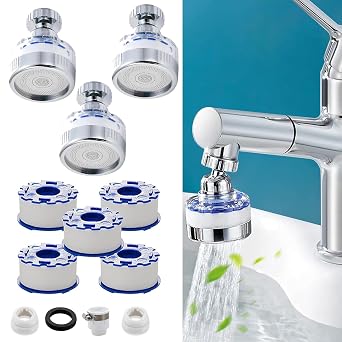 Bathroom Sink Faucet Filter, 360  Rotating FaucFilters Purifier Kitchen Tap Filtration Removes Chlorofluoride Heavy Metals Hard Water Suitable for Home & Kitchen,Sink Water Filter Faucet 3Pcs