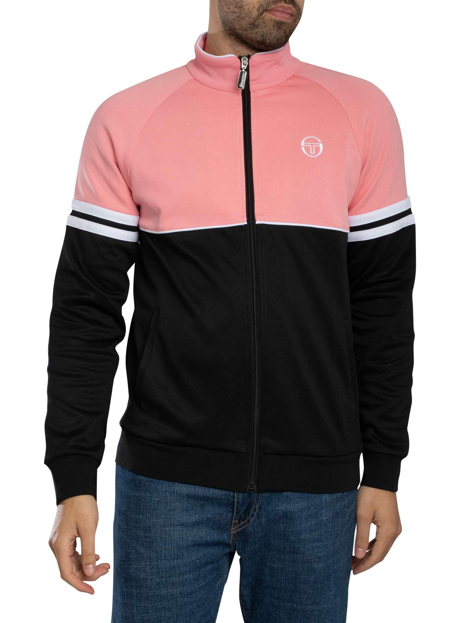 Sergio Tacchini Men's Black Orion Track Top Jacket Geranium Pink/Black/White - Size 40/Regular