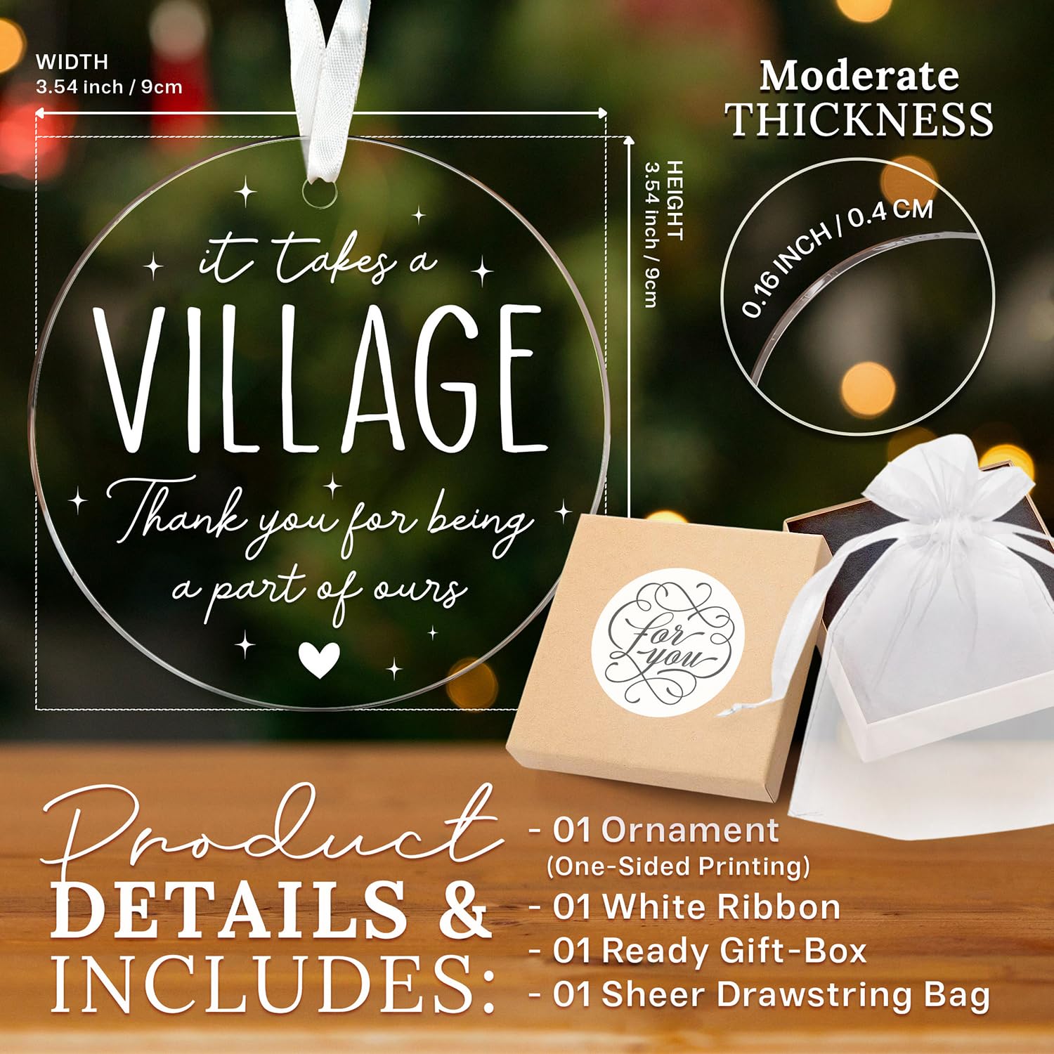 Dankeschön-Glasornament 'It Takes A Village' - Wertschätzungsgeschenk Für Lehrer, Kollegen & Mehr | 8,9 X 8,9 Cm, In Geschenkbox