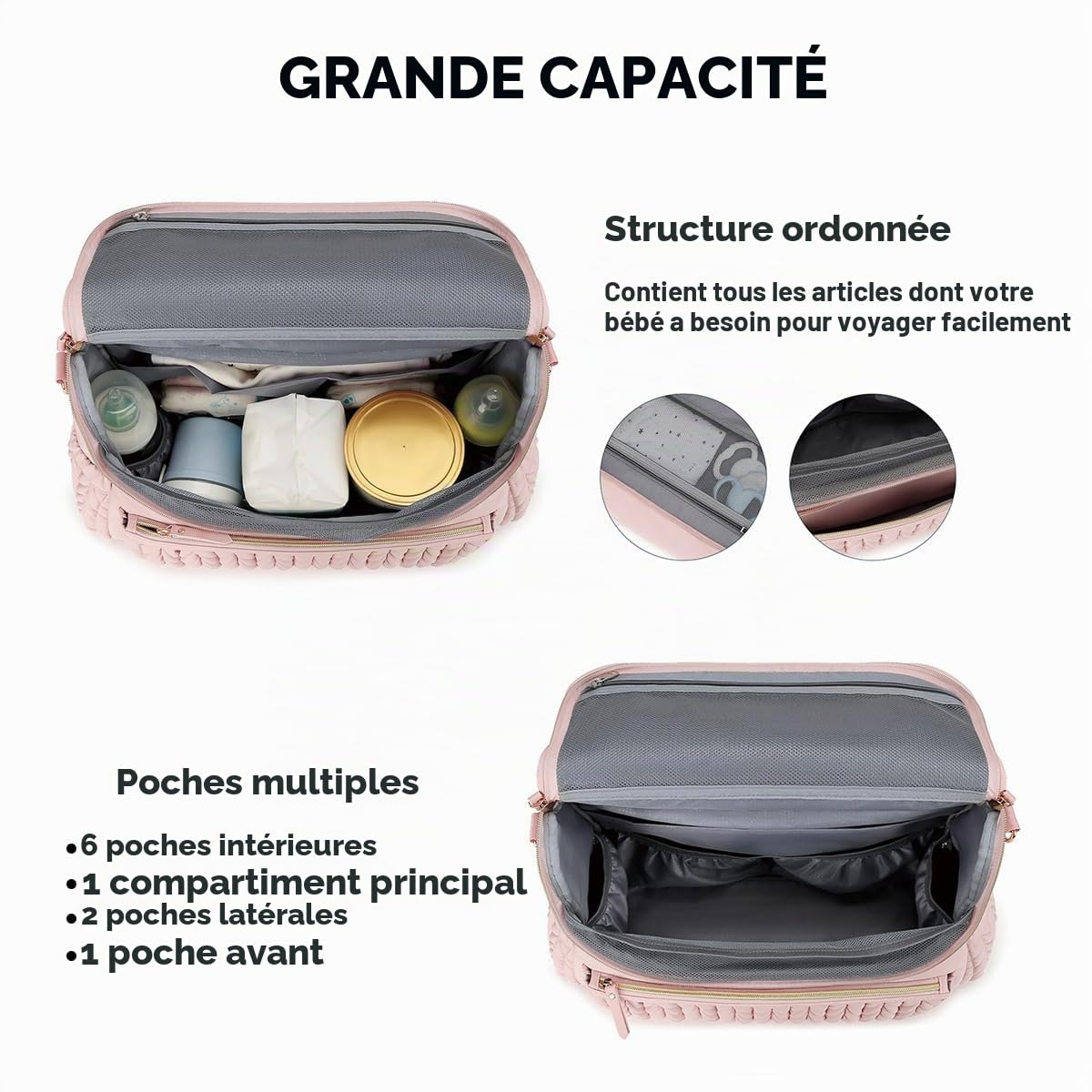 SONARIN Convertible Sac à Dos à Langer pour Bébé,Grande Capacité Imperméable Sac à Langer Bébé Sac de Maternité Sac à Couches de Voyage avec Matelas à Langer & Bretelle Unique(Rose)