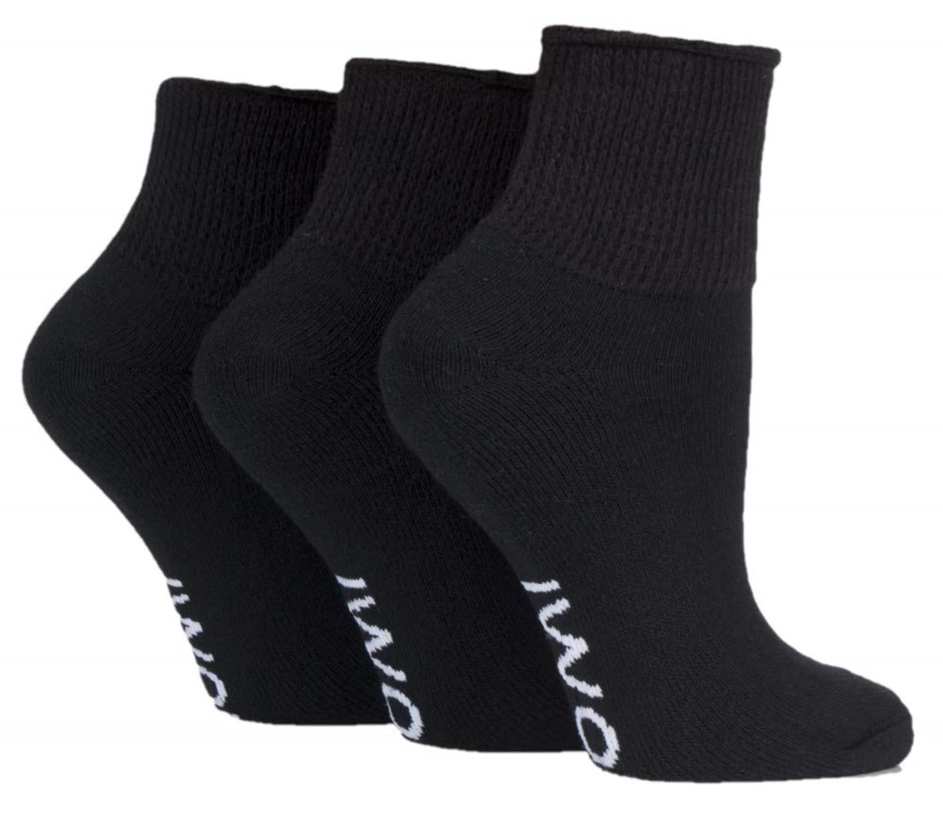 SOCKSHOP Iomi Men's Diabetic Ankle Socks - Gentle Grip - Cushioned Foot - Black - Size 6-8.5