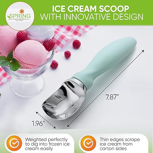 Vista 93 de Spring Chef Cuchara de helado rosa resistente con mango de agarre suave, cuchara de helado profesional, cuchara de helado de metal para masa