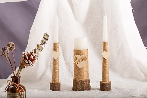 Miniatura 5 de Unity Candles - Juego de velas para ceremonia de boda, velas de boda con soporte de madera, decoraciones rústicas de boda para ceremonia en el