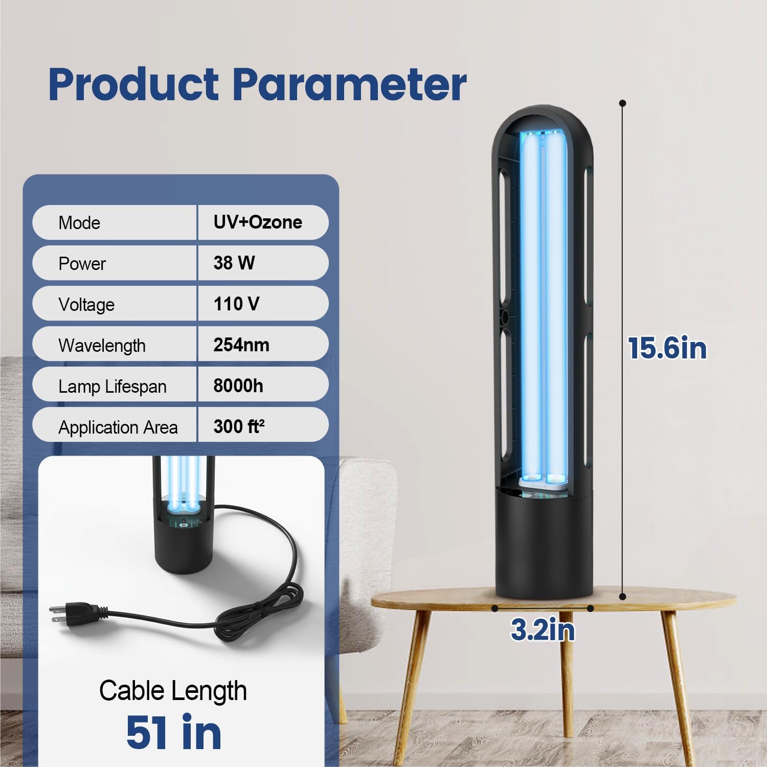 SalonDepot UV Light Sanitizer 38W Dust Mites Remover, Ultraviolet Light with 3 Speed Timer Setting for Bedroom, Kitchen & Office