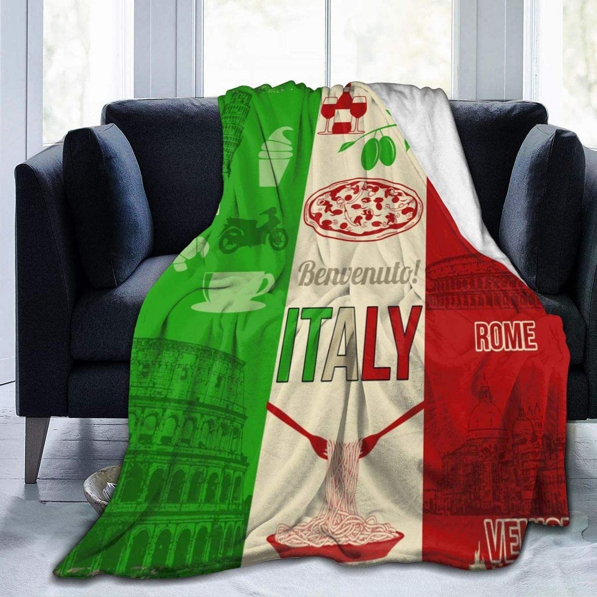 ATOurDealss Fleece Blanket Italy Pizza Plush Throw Fuzzy Super Soft Reversible Microfiber Flannel Blankets 60"x50"