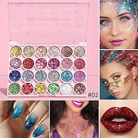evpct 24 Colors Glitter Eyeshadows Palette Makeup for Women, Black White Pink Green Blue Rainbow Sparkle Neon Metallic Shimmer Shiny Eyeshadow Palette, Body Pressed Eye Shadow Glitter Palettes Makeup