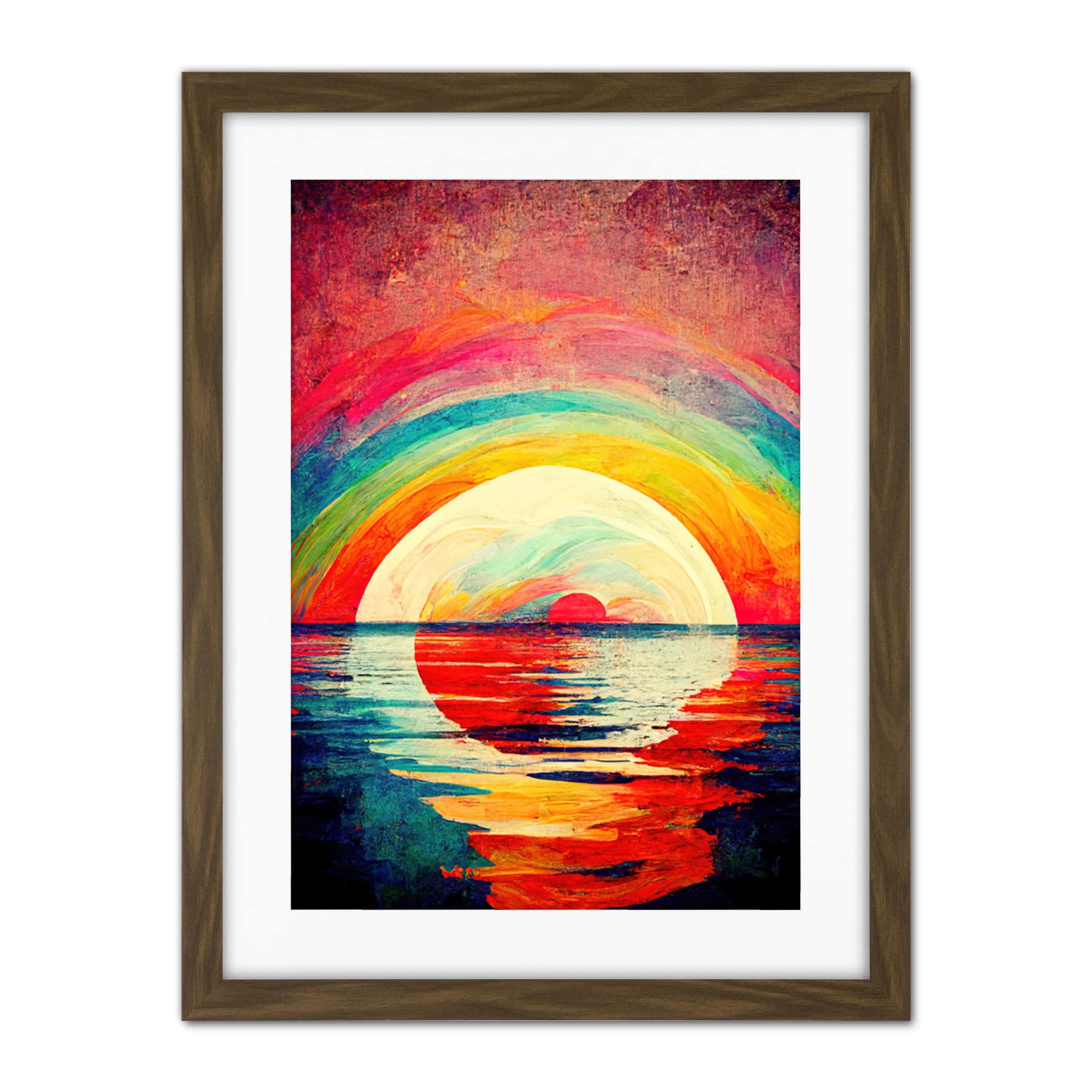 Doppelganger33 LTD Rainbow Sunset At Sea Vibrant Expressionism Artwork Framed Wall Art Print 18X24 inch