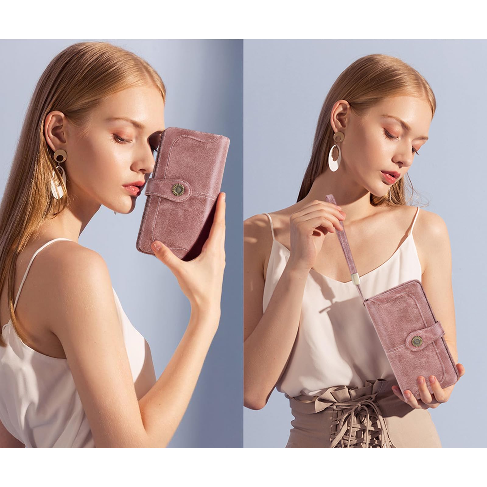 FALAN MULE Women Leather Wallet Large Capacity Bifold RFID Blocking Card Holder with Zipper Coin Pocket