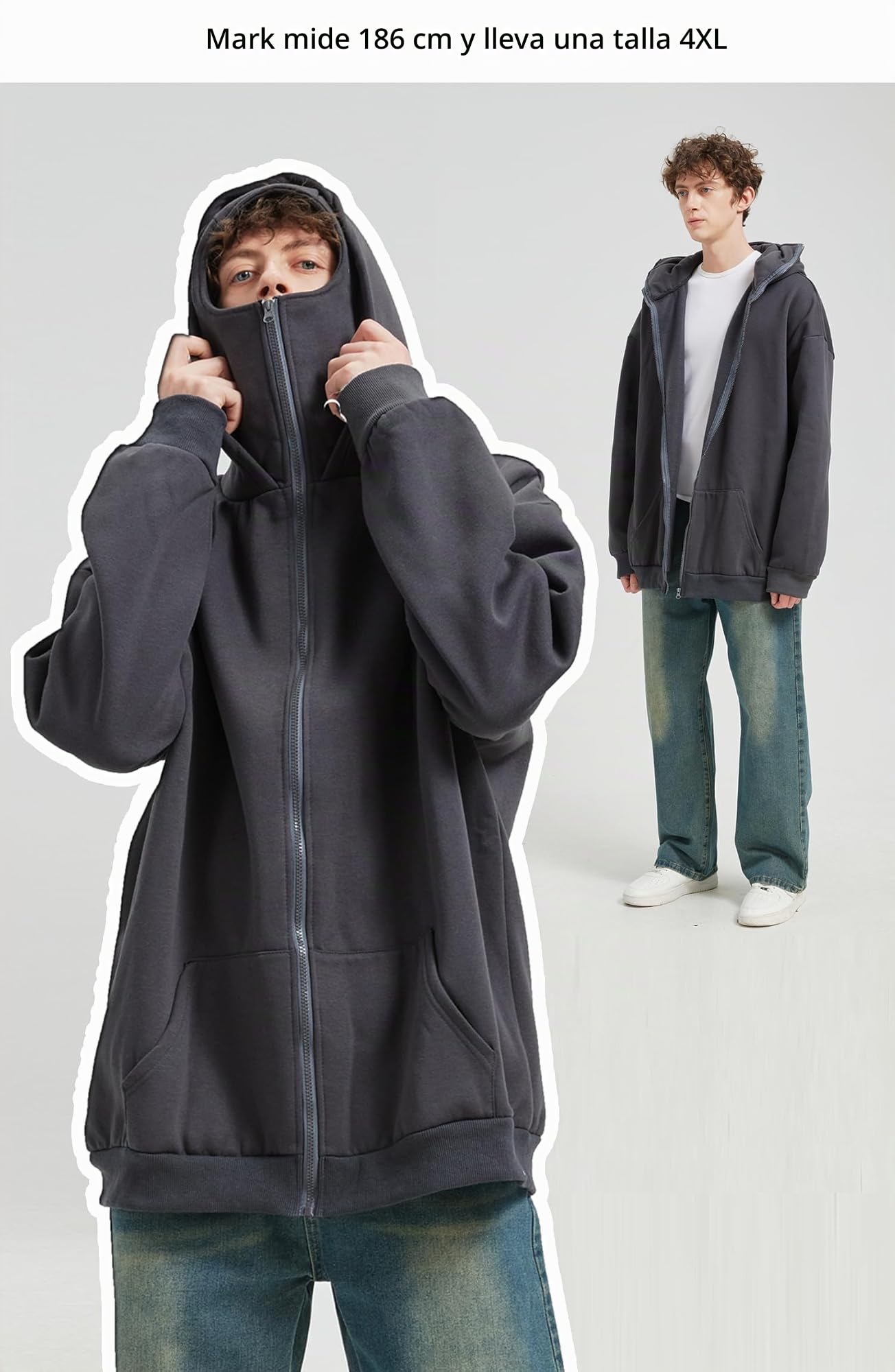 Sudadera Hombre con Capucha y Cremallera Cálida Pasamontañas Hoodie Chaqueta Hombre Entretiempo Otoño-Invierno Balaclava Deportes Manga Larga